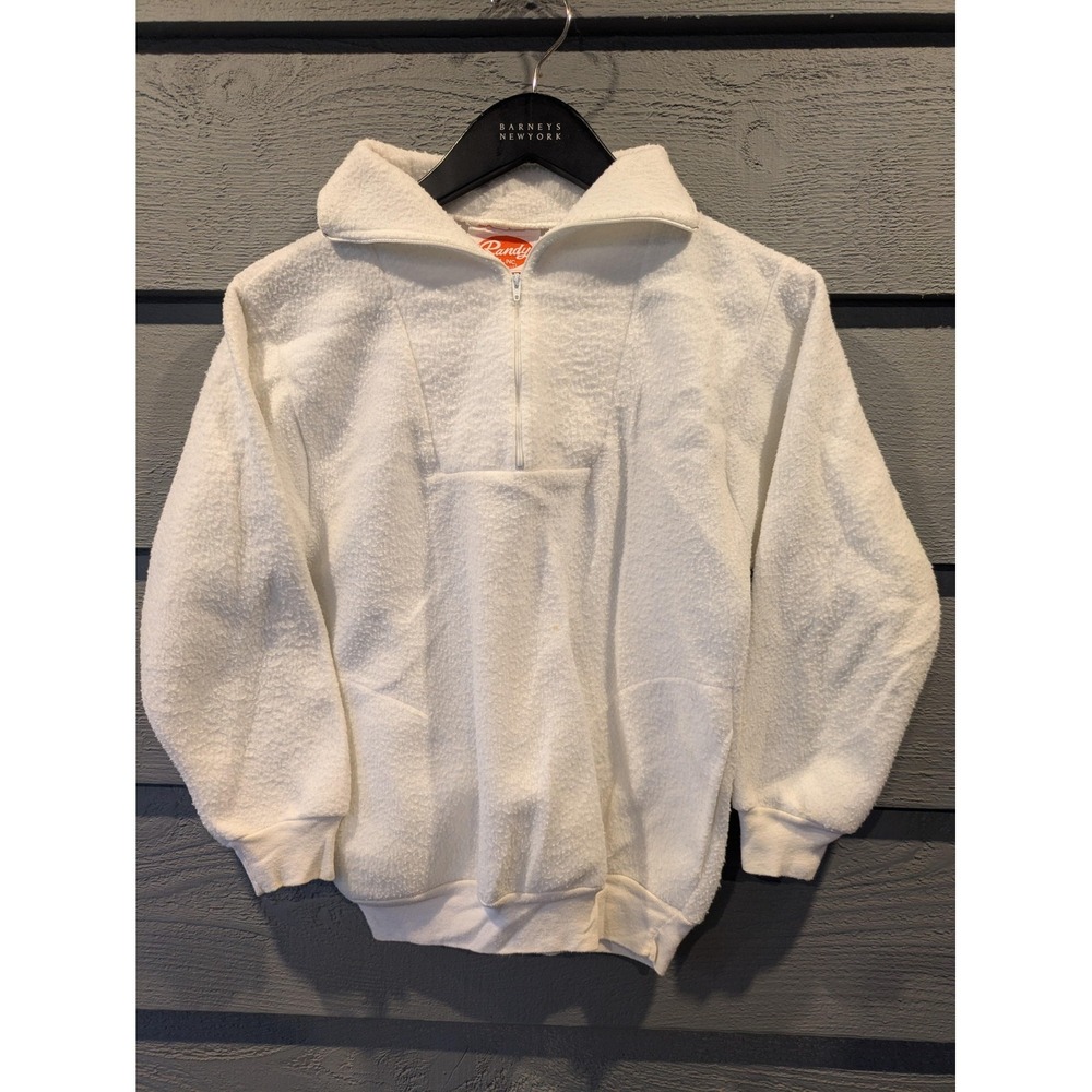 VTG Randy Hoodie Kids 18-20 White Fleece 1/4 Zip Pullover Mock Neck Winter 70s
